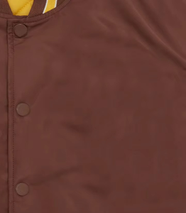 แจ็กเก็ตเบสบอลบอมเบอร์สำหรับผู้ชายเสื้อแจ็กเก็ตแบบทีมโรงเรียนสีเหลืองสีน้ำตาลตามสั่ง - Product Image 6