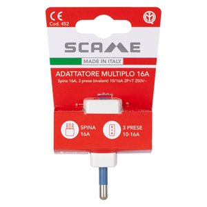 Adaptador de Enchufe Eléctrico de 3 Tomas 2P+T 10/16A Blanco PP0452R Conector Bidireccional Estándar Italiano - Product Image 2