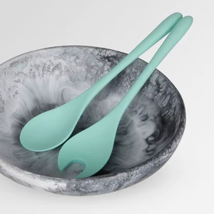 Serveurs à salade de grande taille approuvés par CUSTOM, cuillère en résine moderne mate brillante à motif en spirale, plaquée argent, manche long, durable, prix d'usine, OEM - Product Image 5