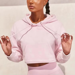 Venta al por mayor en relieve Puff Imprimir Crop Top Mujeres Sudadera con capucha Conjunto de logotipo personalizado de diseño de impresión de alta calidad recortada Mujeres Sudadera con capucha - Product Image 6