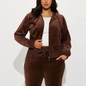 Ensemble deux pièces de haute qualité, streetwear personnalisé pour femmes, sweat à capuche élégant à fermeture éclair et pantalon de survêtement ample à jambes larges, BD - Product Image 3