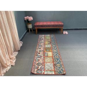 Turkish <b>Runner</b> Rug 2.2x6.3 ft (67x193 cm), Vintage <b>Red</b> Animal Print Wool Rug - Product Image 5