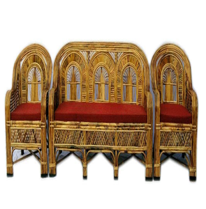 Ensemble canapé moderne d'extérieur en bambou naturel 3 places, 2 fauteuils, table ovale au design géométrique-prix de gros, pas de coussins - Product Image 4