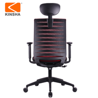 Chaise de bureau exécutive ergonomique moderne KINSHA à dossier haut avec dossier en maille, accoudoirs et appuie-tête réglables, en tissu, pour usage domestique