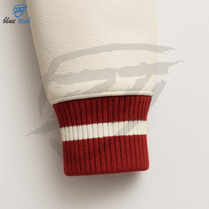 High Quality Canvas Stand Collar Cow Skin Bomber Varsity <b>Jackets</b> Windproof Custom Embroidered Logo Streetwear - Product Image 3