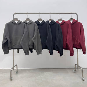 Poids lourd ensemble impression Vintage surdimensionné blanc plaine acide lavage sweat personnalisé hommes en détresse Boxy sweats à capuche courts - Product Image 1