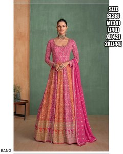 Vestido Anarkali de rayón de seda étnica india bordado pesado Dupatta mangas largas acampanadas largas para bodas fiestas viscosa Salwar - Product Image 3