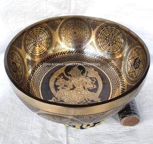 Cuencos Cantores de latón hechos a mano tibetanos de Nepal estilo Feng Shui arte especial tallado Metalware - Product Image 6