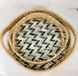 Large Handwoven Rattan & Jute Rope Serving <b>Tray</b> Durable Sustainable and Stylish Decor - Product Image 3