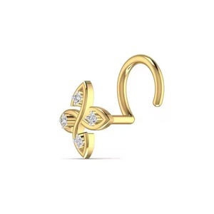 14KT Yellow Rose White Gold Wedding Wear Fine Jewellery Gift Piercing Body Jewelry 0.02CT Natural Diamond <b>Nose</b> Pin for Women - Product Image 3