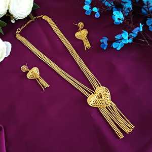 Colgante con forma de corazón de boda chapado en oro indio, cadena de bolas multicapa, collar con borlas, pendientes, mayorista, conjunto de joyería para mujer - Product Image 1