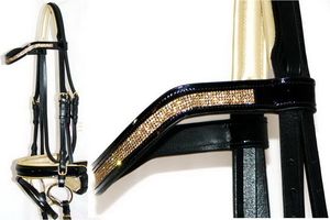 Horse5 Row Tiny TOPAZ Crystal Bling PEARL GOLD PIPING Comfort Bridle BRILLANT - Product Image 5