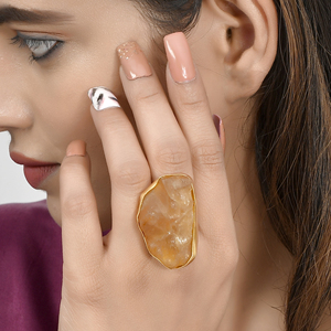 Elegant Fashion Natural Irregular Geometric Crinite Gemstone Gold-plated Anti-allergic Brass <b>Resizable</b> <b>Ring</b> - Product Image 2