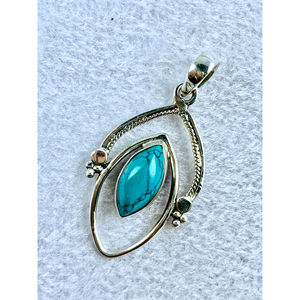 Premium Designer Turquoise Water Drop Pendant, <b>Solid</b> 925 Sterling <b>Silver</b> Teardrop <b>Necklace</b>, Stylish Minimal - Product Image 1