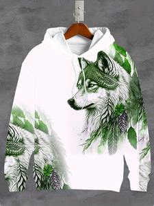 <span class=keywords><strong>Felpa</strong></span> <span class=keywords><strong>con</strong></span> Cappuccio Stile Retrò da Uomo <span class=keywords><strong>con</strong></span> Motivo <span class=keywords><strong>Lupo</strong></span> e Piume, Coulisse e Tasca a Marsupio, Felpe <span class=keywords><strong>con</strong></span> Animali - Product Image 4