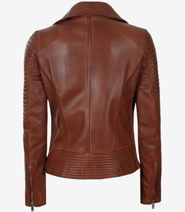 Chaquetas de motociclista de cuero de piel de cordero de Color marrón de alta calidad 100% para chaquetas de estilo personalizado para mujer - Product Image 3