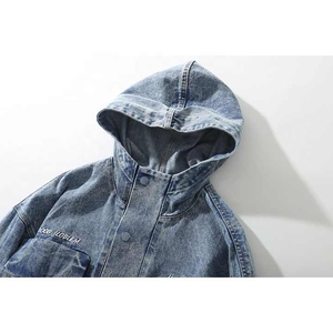Chaqueta vaquera de estilo Cargo de ajuste cómodo de calidad superior, prendas de vestir con estilo, botón, capucha, insignia, decoración de tallas grandes, algodón de otoño - Product Image 5