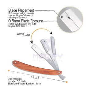 Hoja de afeitar de salón de corte recto profesional de alta calidad, acero inoxidable alemán, madera, reutilizable, ligera, MEDIFY - Product Image 2