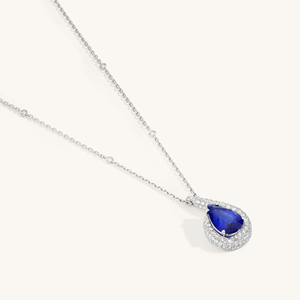 Elegante Collar con Colgante de Tanzanita Azul en Forma de Lágrima con Halo de Diamantes, Joyería Fina - Product Image 2