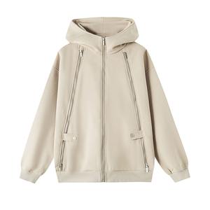 Three Zip Diseño elegante Alta calidad Lavado con ácido Streetwear 400gsm Desgastado Invierno Suelto Hombres de gran tamaño Cremallera Sudadera con capucha - Product Image 4