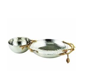 Bol de service à chocolat avec poignée en forme de feuille pour la table du ramadan Bol de service décoratif en chocolat et dattes - Product Image 1