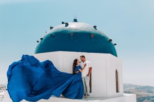 Vestido volador de compromiso sin mangas de calidad Premium para mujer de cintura alta con decoración estampada para fiesta Santorini Photoshoot - Product Image 3