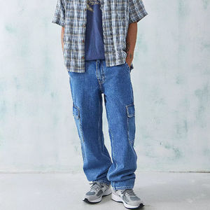 Livraison rapide, jeans à jambes larges noirs pour hommes, pantalon cargo en denim, jeans blancs ivoire pour hommes, jeans amples et décontractés pour hommes, prix bas - Product Image 4