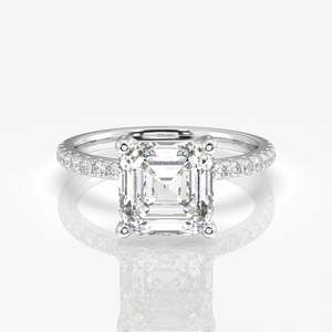 แหวนเพชรโมอิสซาไนต์ทรงแอสเชอร์คัท ประดับทองคำ 18K แบบฝังเพชร - Product Image 5
