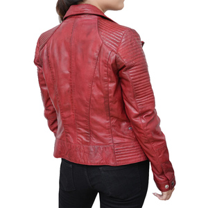 Chaqueta de cuero genuino de alta calidad para mujer, chaqueta de cuero de invierno para mujer, chaqueta de motorista de piel de cordero auténtica para mujer - Product Image 6