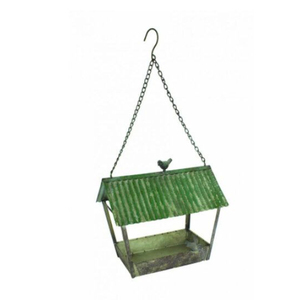Rustic Green Metal Hanging Bird Feeder House-Shaped With Chain <b>Hook</b> For <b>Garden</b> Outdoor Use Handmade Bird Feeder - Product Image 1