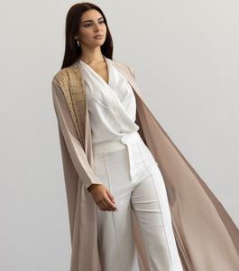 Abaya en soie beige de qualité supérieure pour adultes faite à la main - Product Image 2