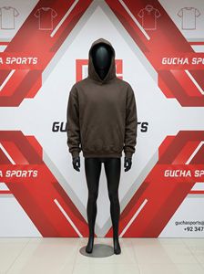 Sweat à capuche surdimensionné pour homme en tissu polaire doux, couleur marron uni, effet délavé, avec poche kangourou. - Product Image 2