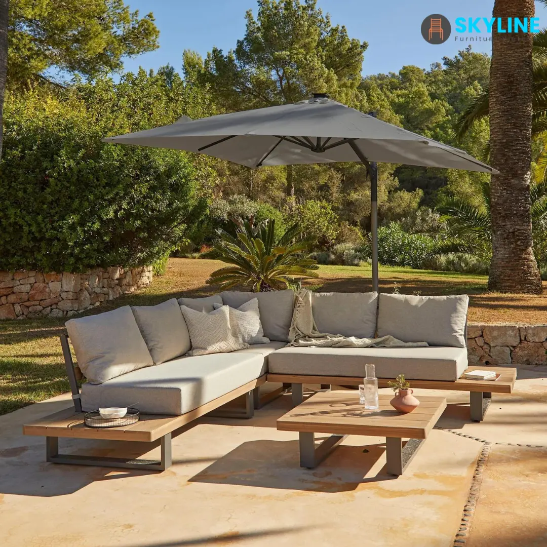 Outdoor Furniture Villa Garden Sofa Set Hotel Patio Poolside Teak L Sectional Sofa Wood Outdoor Sofa