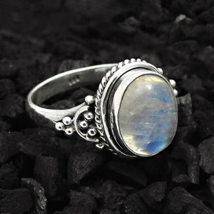 Piedra lunar arcoíris de Fuego Azul Natural, anillo elegante de forma ovalada de Plata de Ley 925 para mujer y niña, joyería hecha a mano para aniversario - Product Image 2