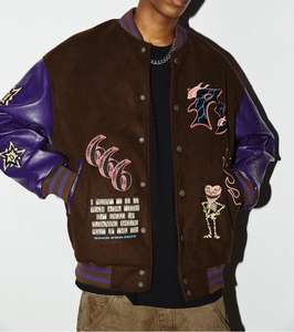 Custom Men's Baseball Letterman Varsity Zipper-Up Waterproof Sherpa <b>Fleece</b> <b>Jacket</b> Fashionable Fresh Design Embroidered Chenille - Product Image 3