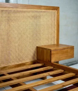Wood Rattan Upholstered <b>Bed</b> <b>Platform</b> <b>Bed</b> Wooden <b>Bed</b> Frame Bedroom Hotel Furniture - Product Image 3