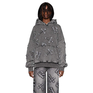 Top Trending Retro Street Style <b>Hoodie</b> for Men <b>Oversized</b> Pullover Hooded Collar Black Plain Faded Stone Pickling Antique Autumn - Product Image 4