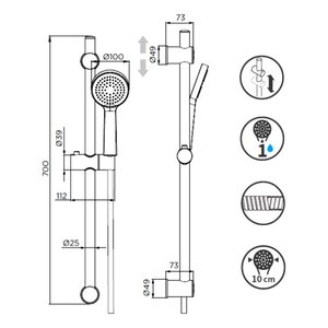 Juego de Riel de Ducha VOGUE Negro Mate 1F (70cm) BLISAL0145NE para Conjuntos de Accesorios de Baño Idro Bric - Product Image 4