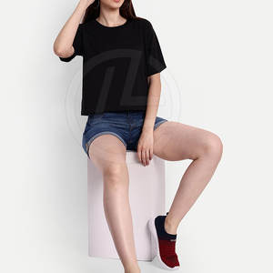 Camiseta corta de verano informal de moda para mujer con técnica teñida lisa de lona ligera ajustada personalizable - Product Image 6