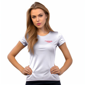 T-shirts coupe slim à col rond imprimés personnalisés pour femmes, t-shirt super doux 60% coton 40% polyester mélangé de haute qualité. - Product Image 5