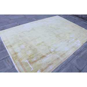 Tapis turc vintage, grand tapis de 6,5 x 9,4 pi (198 x 285 cm), tapis en laine jaune à motifs floraux - Product Image 3