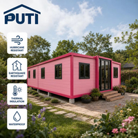 Maison conteneur extensible Barbiecore rose de 40 pieds, résistante aux ouragans, pour usage hôtelier – Disponible dès maintenant
