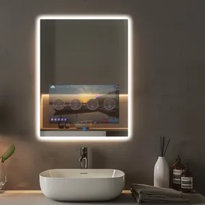 مرآة هاوكراون الذكية، مرآة LED ذكية 24 × 32 بوصة، ثلاثية الألوان مع إمكانية تخفيف السطوع، مقاومة للماء للتلفاز مع التلفاز الذكي بنظام أندرويد 11 مقاس 21.5 بوصة