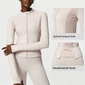 Chaqueta de Yoga personalizada con cremallera para mujer Otoño Invierno Fitness abrigo compresión sin costuras Nylon deportes Top sólido entrenamiento estampado - Product Image 5