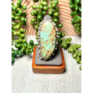 Harold Henio #8 <b>Adjustable</b> Stainless Steel <b>Ring</b> Fashionable Turquoise and Sterling Silver Inlay Bezel Setting Gift - Product Image 1