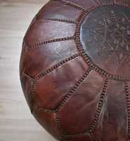 Housse de pouf ottoman rond en cuir véritable faite à la main, motif géométrique abstrait, style marocain, décorative bohème pour salon