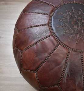 Pouf ottoman en cuir véritable fait main, coussin de siège, motif géométrique abstrait, couture marocaine, style bohème, décoratif pour salon - Product Image 3