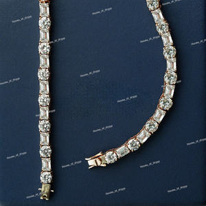 Collar de Tenis con Moissanita Chapada en Rodio con Piedras Redondas y de Corte Esmeralda, Elegante Collar de Tenis para Mujer, Joyería de Regalo - Product Image 4