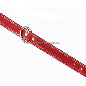 Collar de perro de cuero rojo de capa superior cosido doble resistente con remaches y hebilla de anillo doble D chapados en latón de alta calidad - Product Image 6