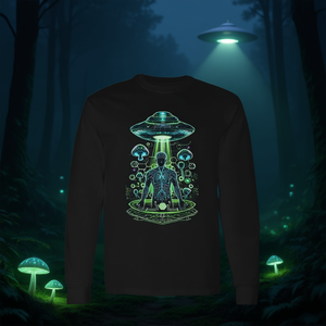 T-shirt a maniche lunghe ispirata ai funghi con motivo alieno futuristico per promozioni - Product Image 3